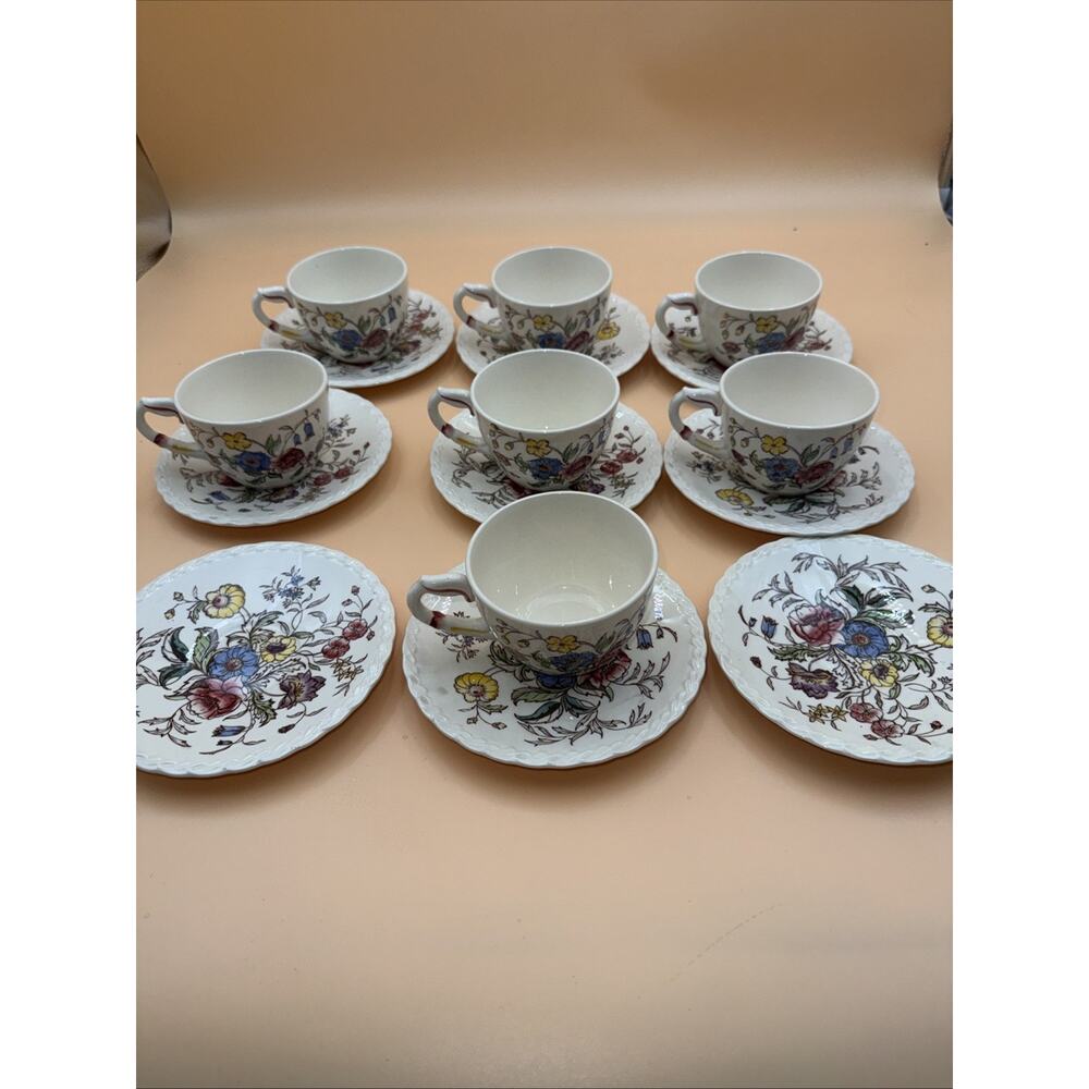 16 piece Vernon Kilns California May Flower Hand Painted Set USA Saucer/cup